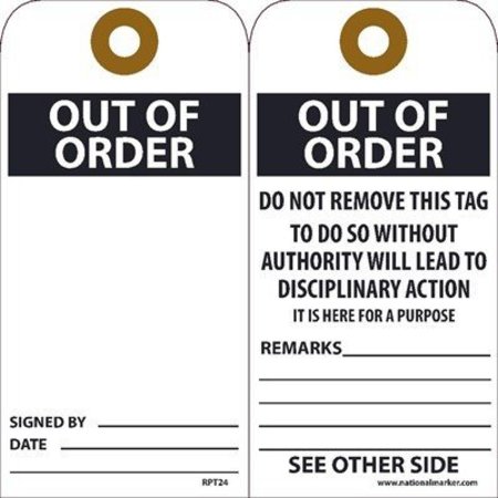 NMC Out Of Order Tag, Pk25 RPT24G